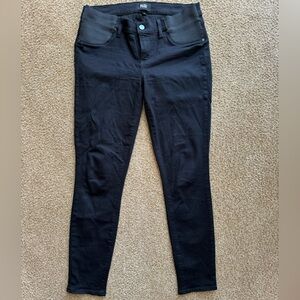 Lightly worn black Paige maternity jeans with side panels.